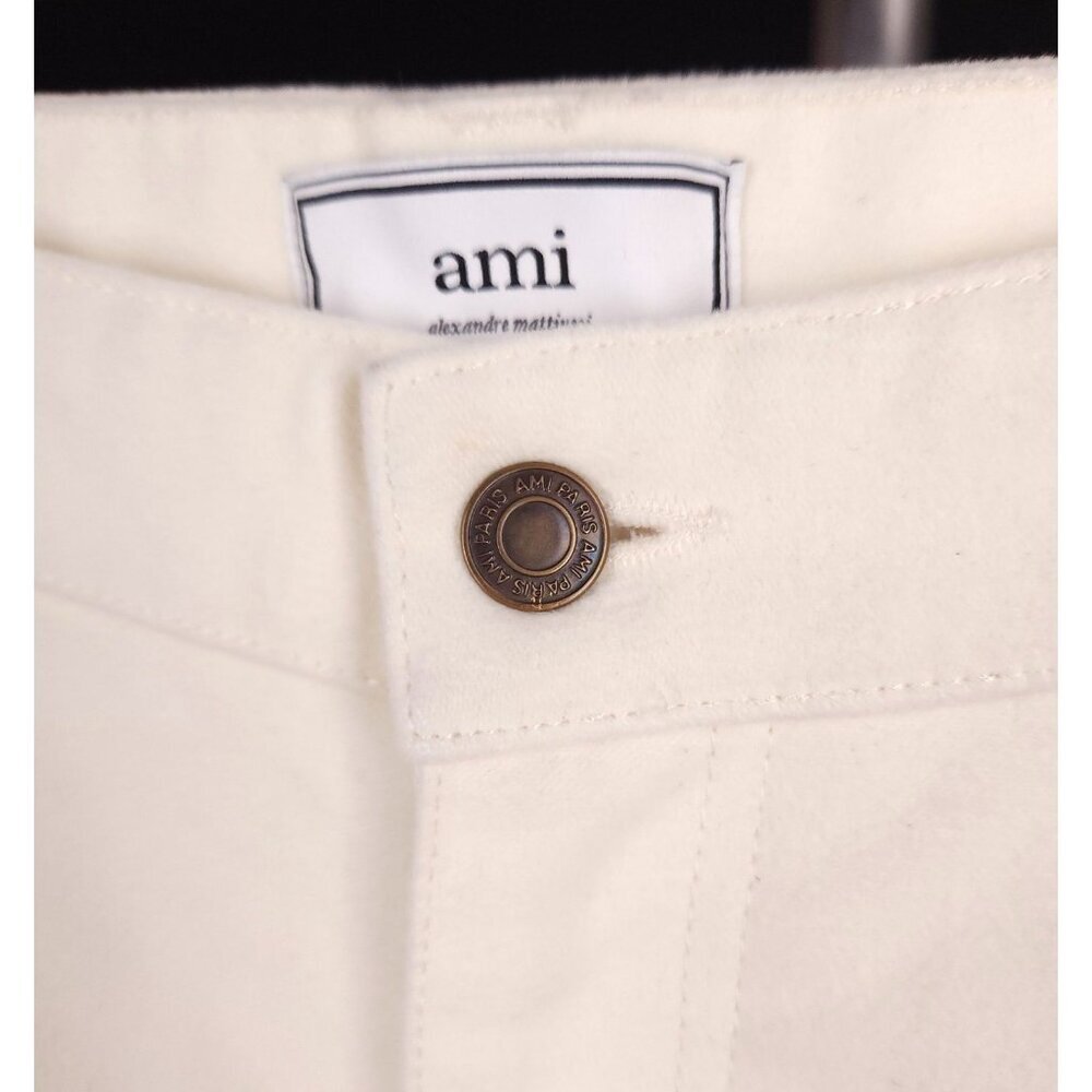 AMI Wide-Leg Brushed-Cotton Trousers Size L Mens Cream Moleskin $330 - Picture 5 of 16